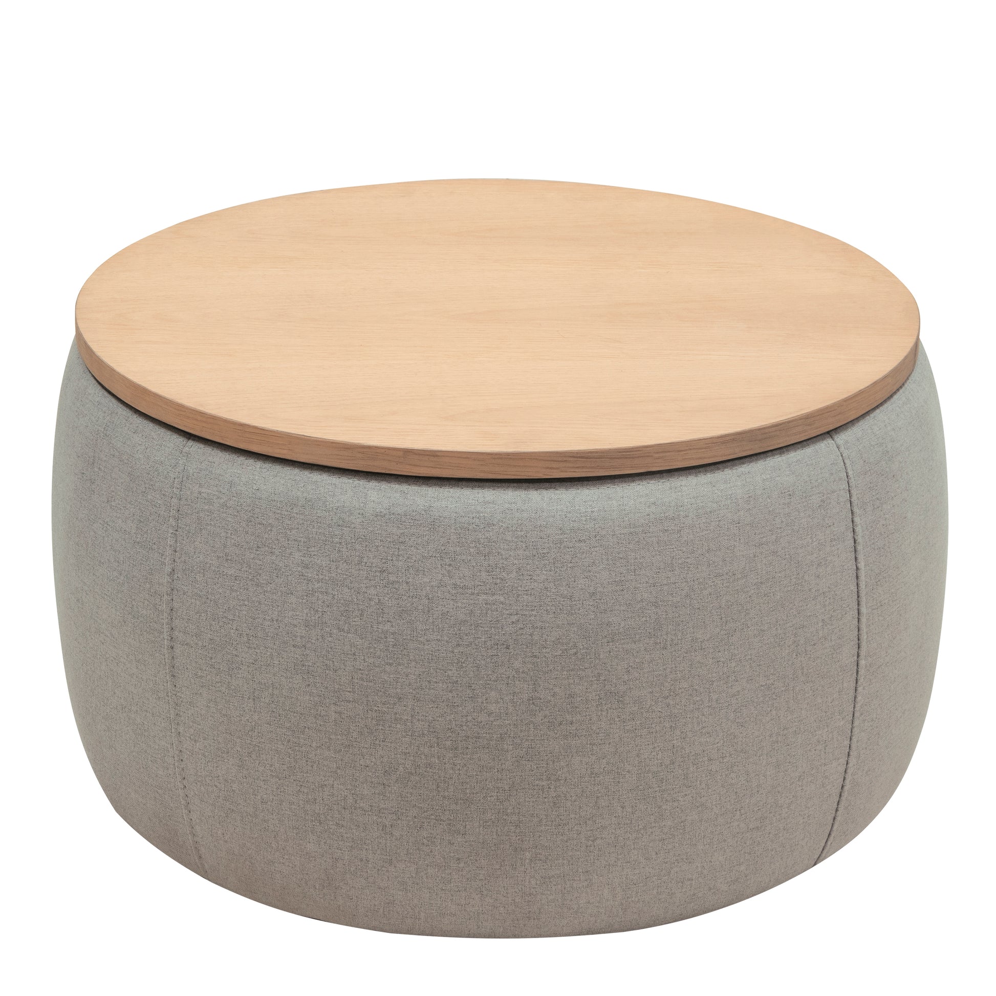 Round Storage Ottoman, 2 In 1 Function, Work As End Table And Ottoman, Grey 25.5"X25.5"X14.5" Light Grey Mdf