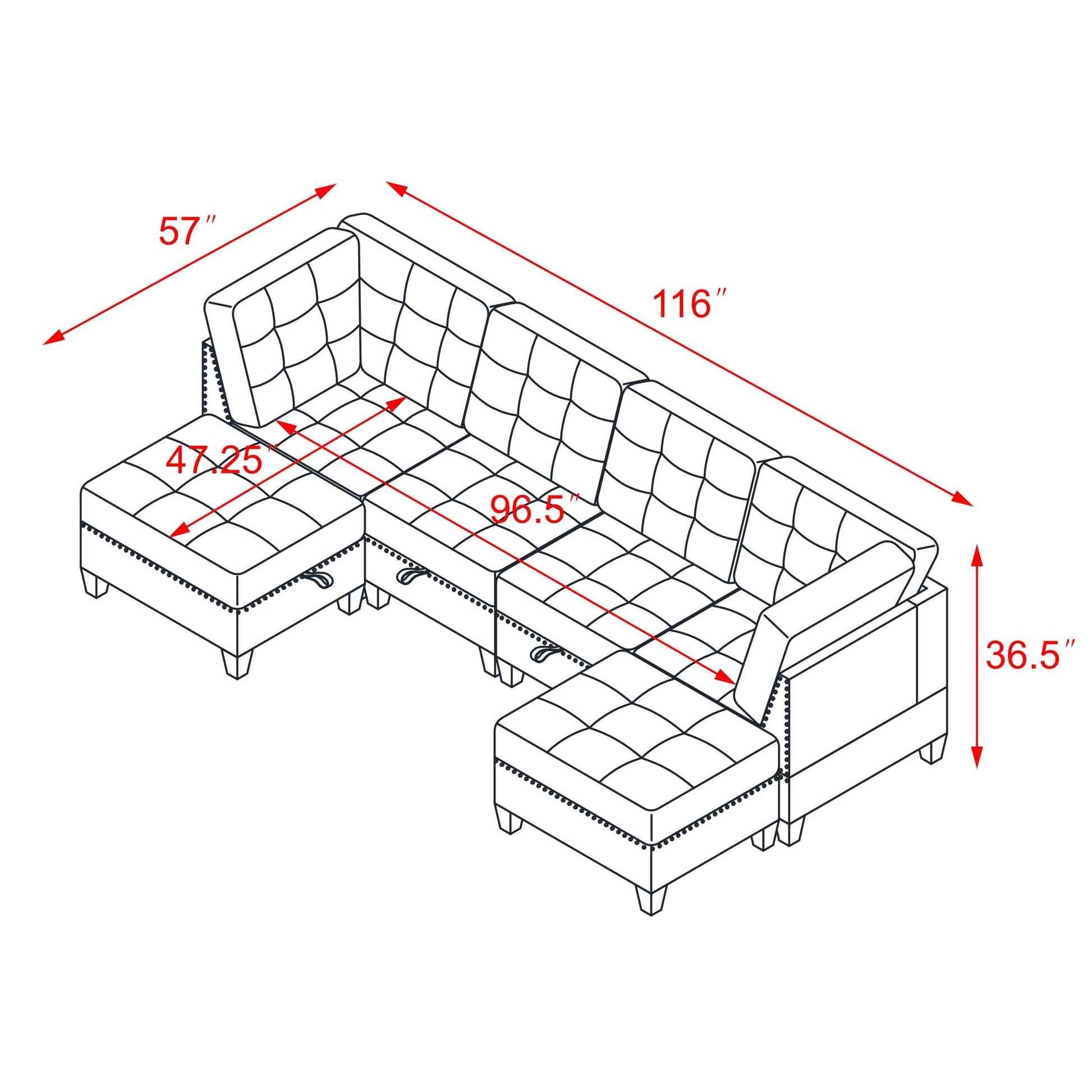 U Shape Modular Sectional Sofa,Diy Combination,Includes Two Single Chair ,Two Corner And Two Ottoman,Black Velvet. Black Polyester