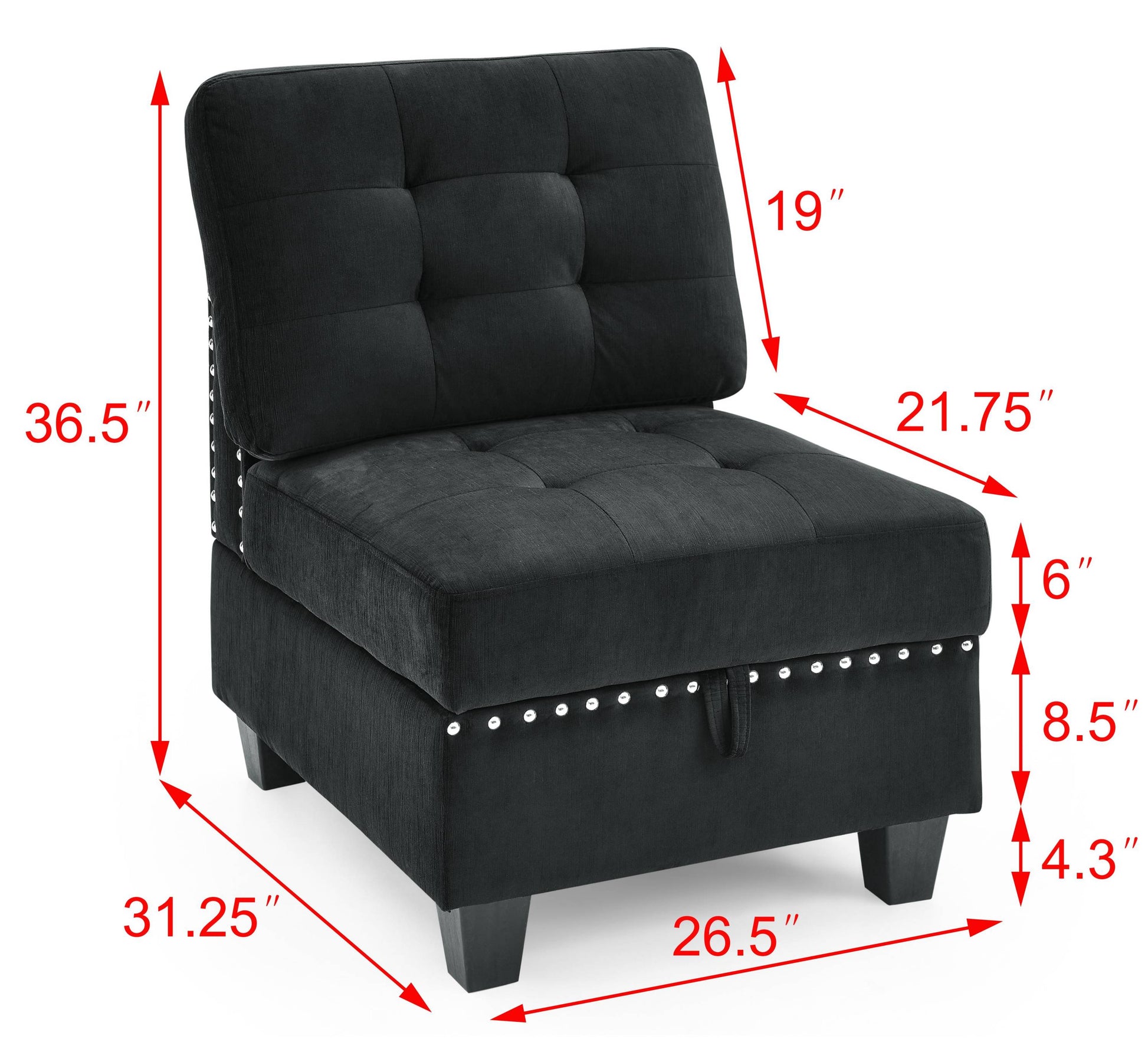 L Shape Modular Sectional Sofa,Diy Combination,Includes Three Single Chair ,Two Corner And Two Ottoman,Black Velvet. Black Foam Velvet