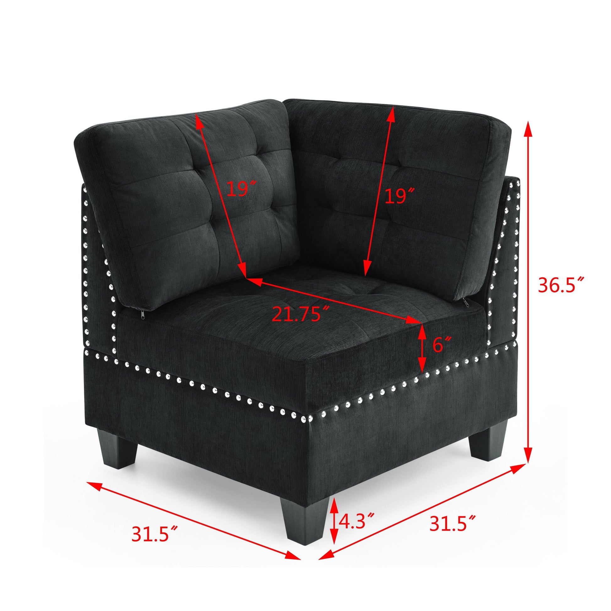 L Shape Modular Sectional Sofa,Diy Combination,Includes Three Single Chair ,Two Corner And Two Ottoman,Black Velvet. Black Foam Velvet