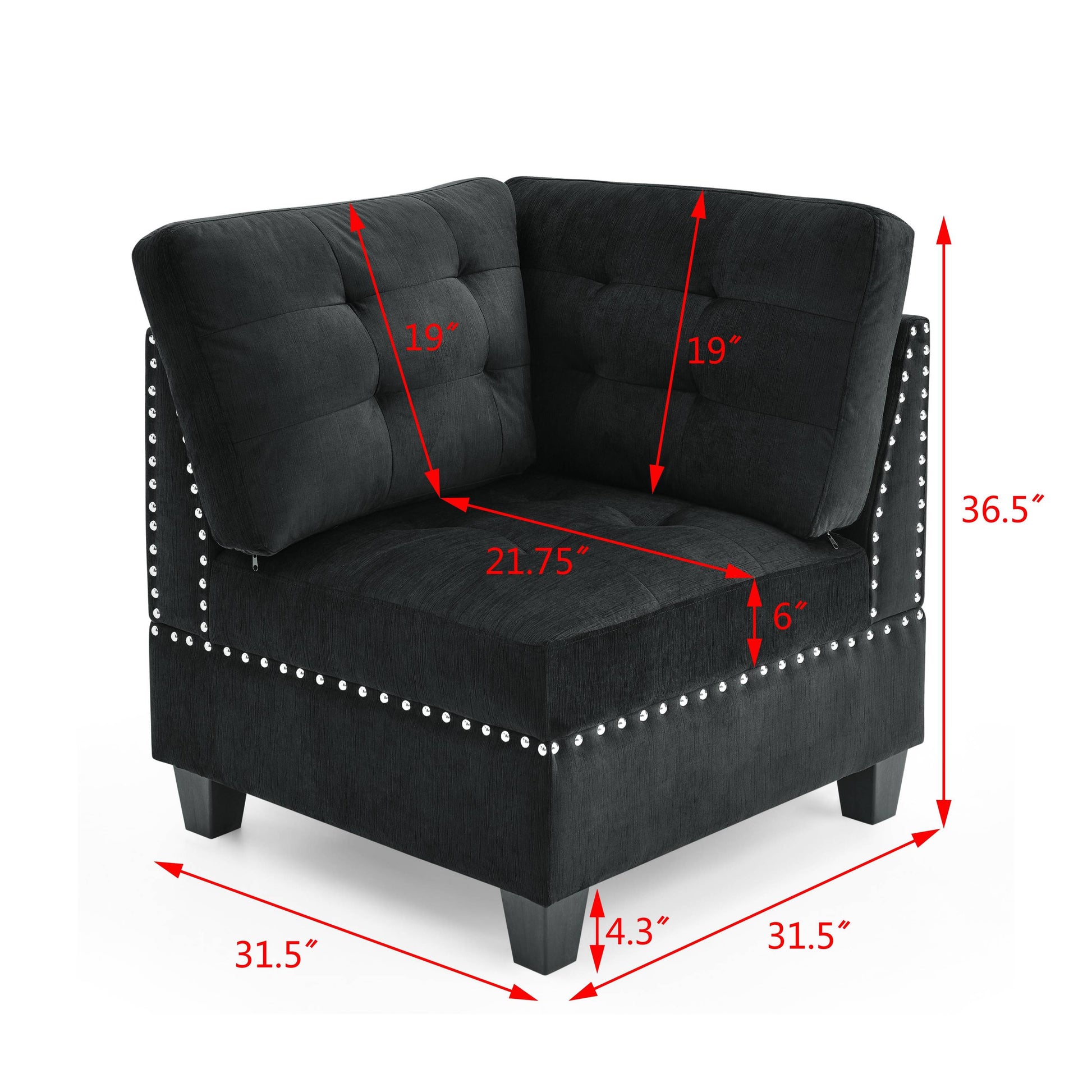 U Shape Modular Sectional Sofa,Diy Combination,Includes Four Single Chair And Two Corner,Black Velvet. Black Velvet