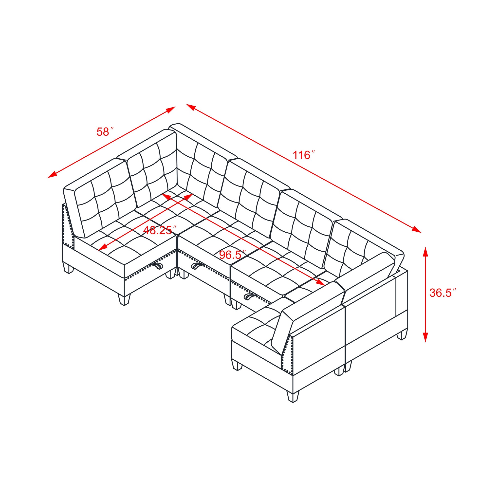 U Shape Modular Sectional Sofa,Diy Combination,Includes Four Single Chair And Two Corner,Navy Chenille Navy Chenille