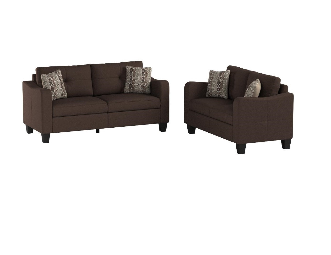 Living Room Furniture 2Pc Sofa Set Chocolate Polyfiber Sofa And Loveseat W Pillows Cushion Couch Chocolate Primary Living Space Cushion Back Modern,Transitional Square Arms Particle Board 5 Seat