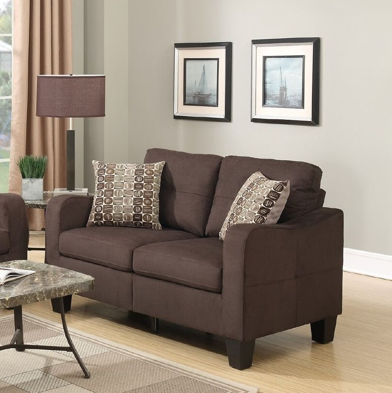 Living Room Furniture 2Pc Sofa Set Chocolate Polyfiber Sofa And Loveseat W Pillows Cushion Couch Chocolate Primary Living Space Cushion Back Modern,Transitional Square Arms Particle Board 5 Seat