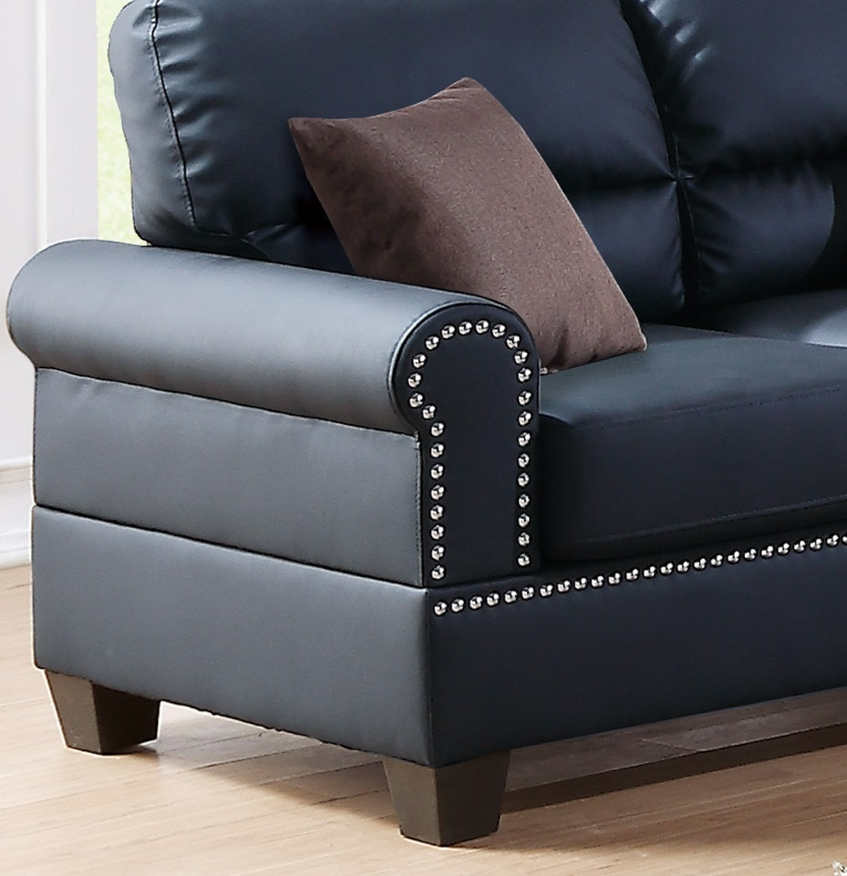 Black Bonded Leather 2Pc Sofa Set Sofa And Loveseat Living Room Furniture Black Faux Leather Wood Primary Living Space Cushion Back Contemporary,Modern Rolled Arms Bonded Leather 5 Seat