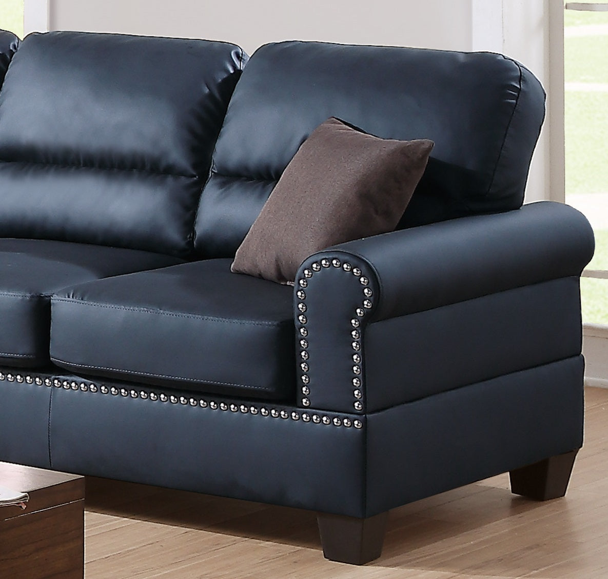 Black Bonded Leather 2Pc Sofa Set Sofa And Loveseat Living Room Furniture Black Faux Leather Wood Primary Living Space Cushion Back Contemporary,Modern Rolled Arms Bonded Leather 5 Seat