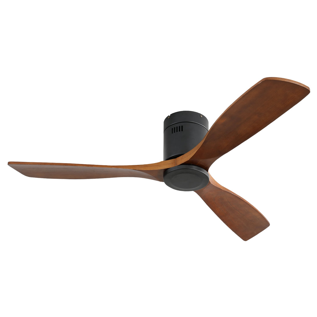 52 Inch Low Profile Ceiling Fan Dc 3 Carved Wood Fan Blade Noiseless Reversible Motor Remote Control Without Light Black Metal & Wood