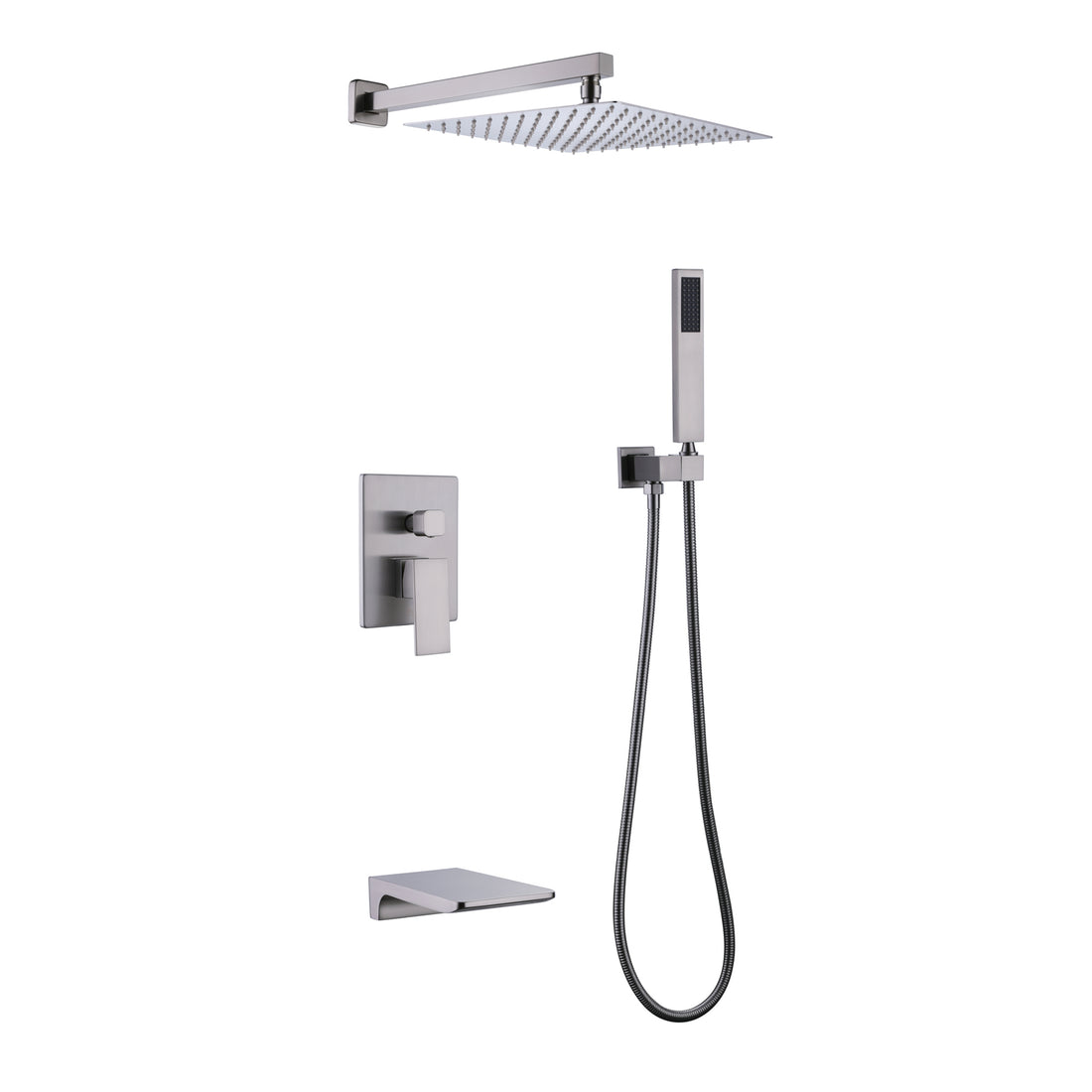 Trustmade Wall Mounted Square Rainfall Pressure Balanced Complteted Shower System With Rough In Valve, 3 Function, 10 Inches Brushed Nickel 3W02 Cement Grey Stainless Steel