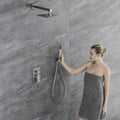 Trustmade Wall Mounted Square Rainfall Pressure Balanced Complteted Shower System With Rough In Valve, 10 Inches Matte Black 2W02 Cement Grey Stainless Steel