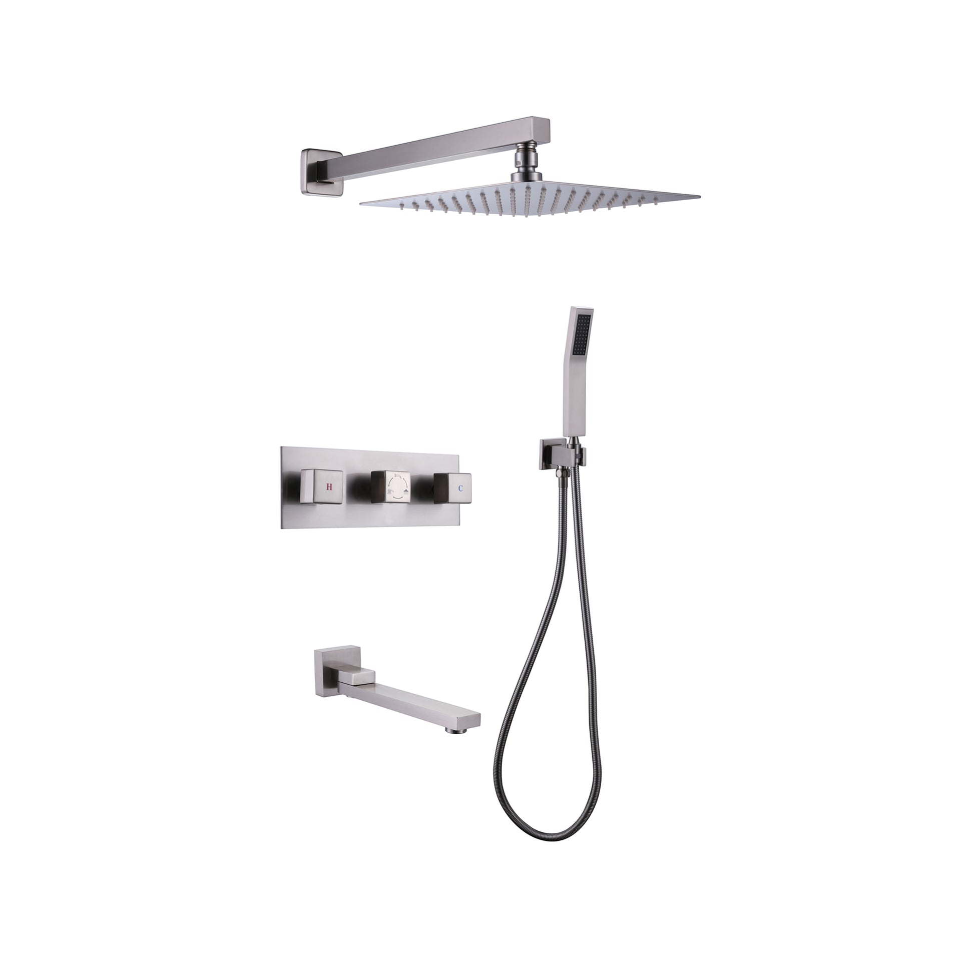 Trustmade 3 Function Temperature Control Complete Shower System With Rough In Valve, 10 Inches Brushed Nickel 3W01 Cement Grey Stainless Steel