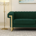 Fx P81 Rg2 Retro Green Sofa Modern Cream Velvet Sofa With Gold Accents Sleek Channel Tufted Upholstery, 3 Seat Couch For Living Room And Office Decor Retro Green Velvet 3 Seat