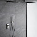 Trustmade Wall Mounted Square Rainfall Pressure Balanced Complteted Shower System With Rough In Valve, 10 Inches Matte Black 2W02 Cement Grey Stainless Steel