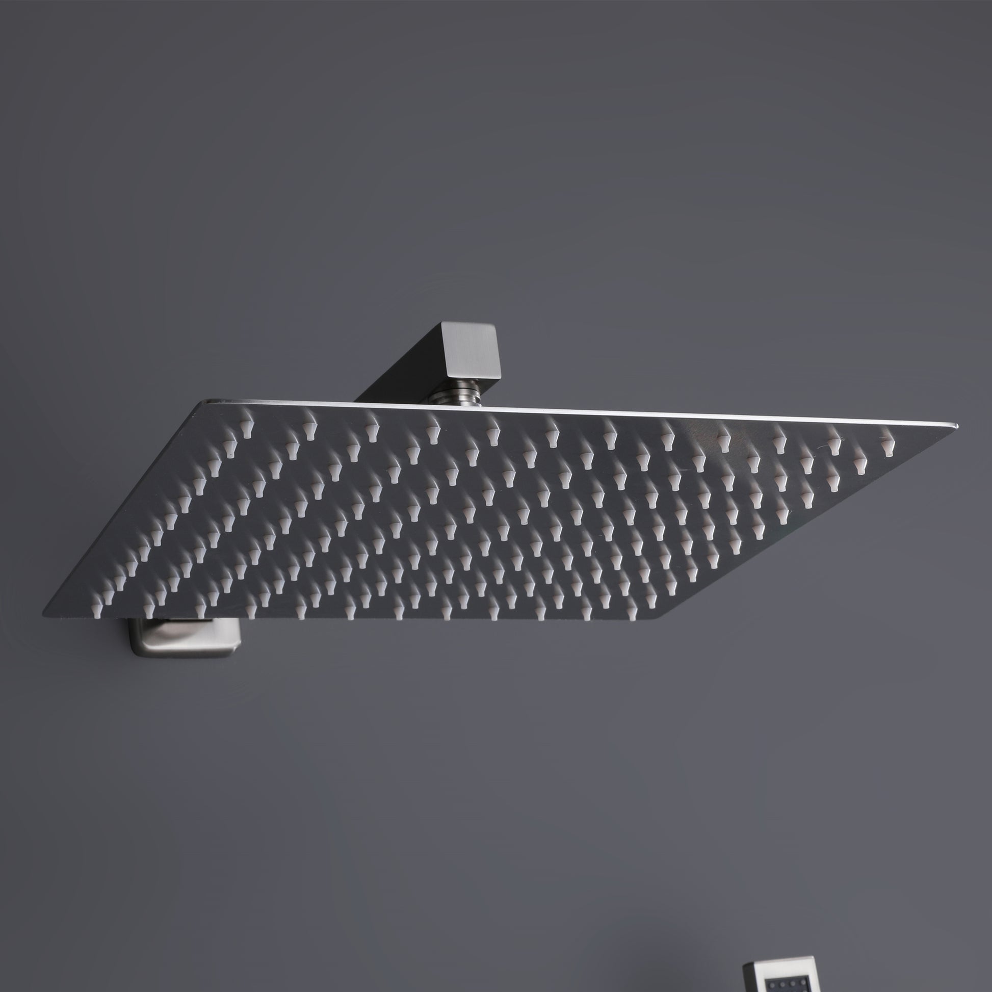 Trustmade Wall Mounted Square Rainfall Pressure Balanced Complteted Shower System With Rough In Valve, 10 Inches Matte Black 2W02 Cement Grey Stainless Steel