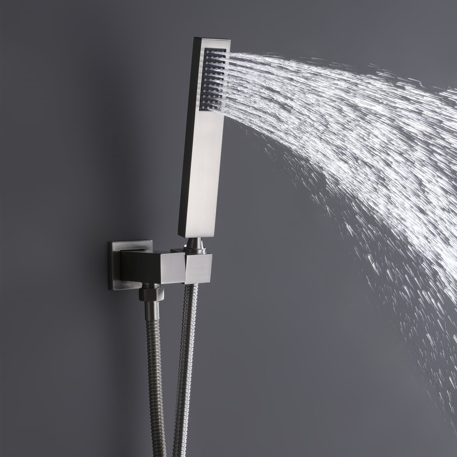 Trustmade Wall Mounted Square Rainfall Pressure Balanced Complteted Shower System With Rough In Valve, 10 Inches Matte Black 2W02 Cement Grey Stainless Steel