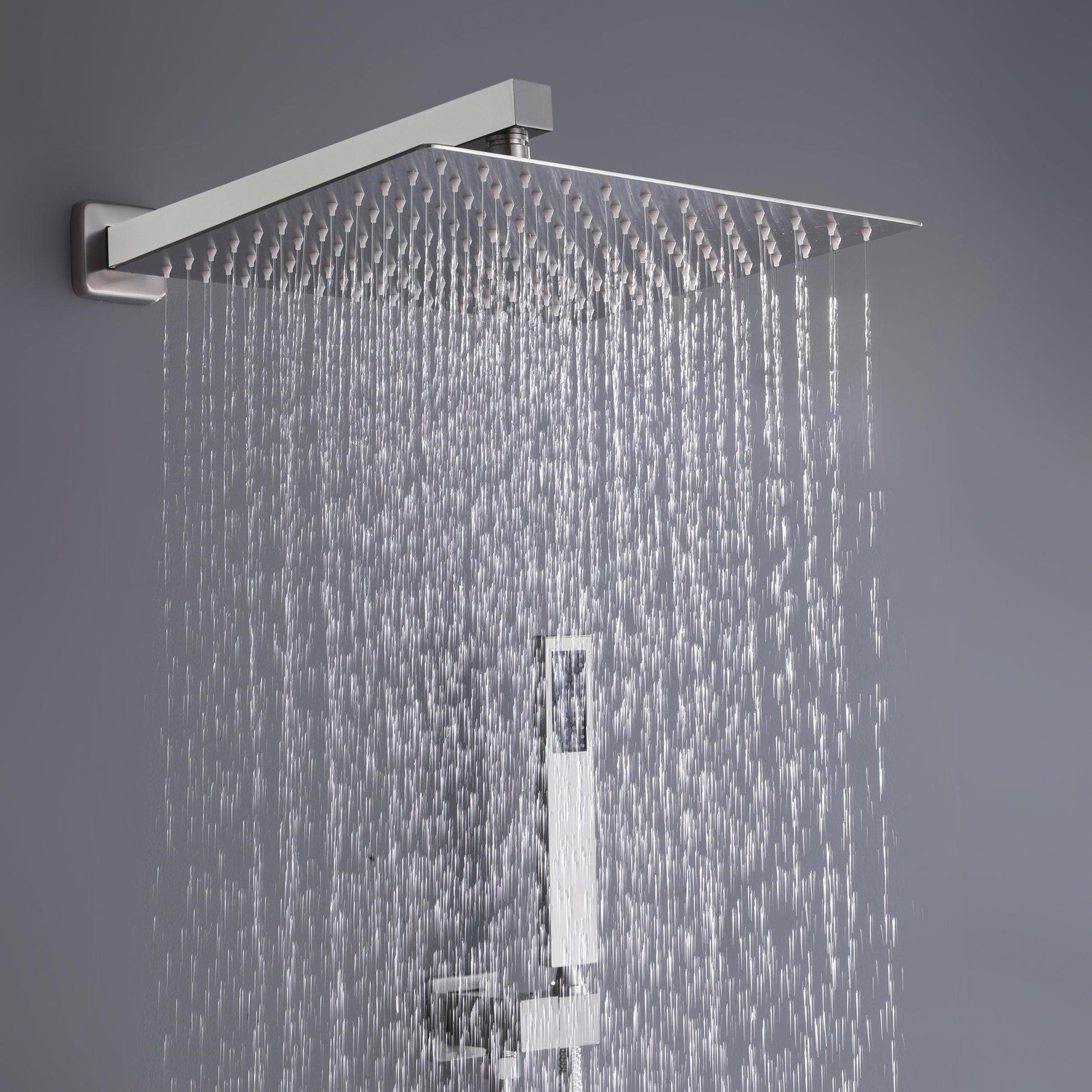 Trustmade Wall Mounted Square Rainfall Pressure Balanced Complteted Shower System With Rough In Valve, 10 Inches Matte Black 2W02 Cement Grey Stainless Steel