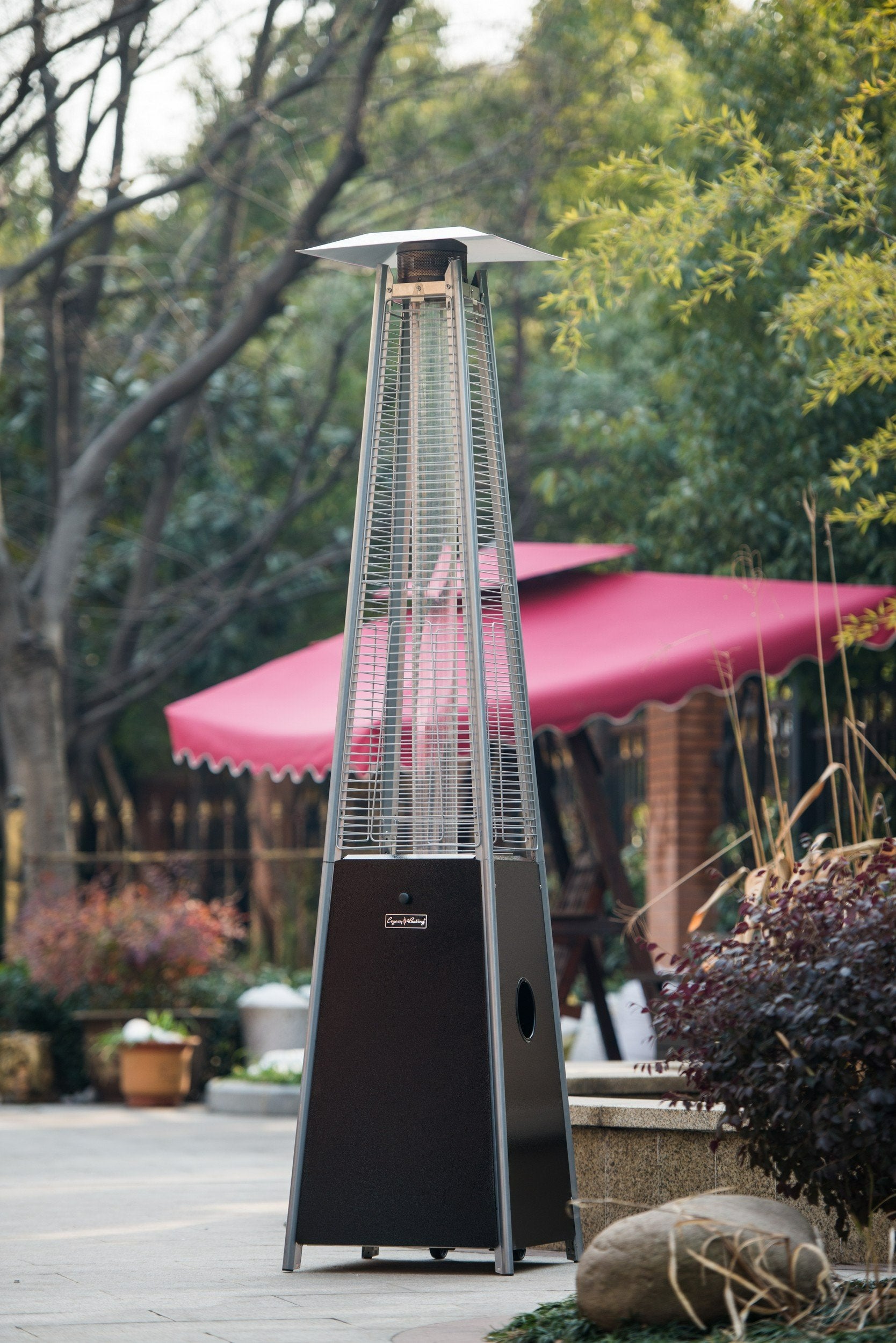 Quartz Glass Tube Patio Heater, Visual Flame Heater, 40000Btu Black Steel