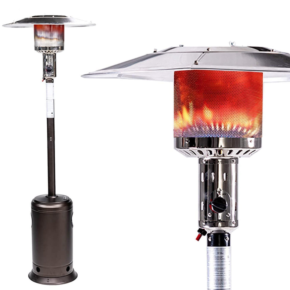 Outdoor Patio Propane Heater With Portable Wheels 47,000 Btu 88 Inch Standing Gas Outside Heater Stainless Steel Burner Commercial & Residential Hammered Black For Party Restaurant Garden Yard Smocha Brown Steel