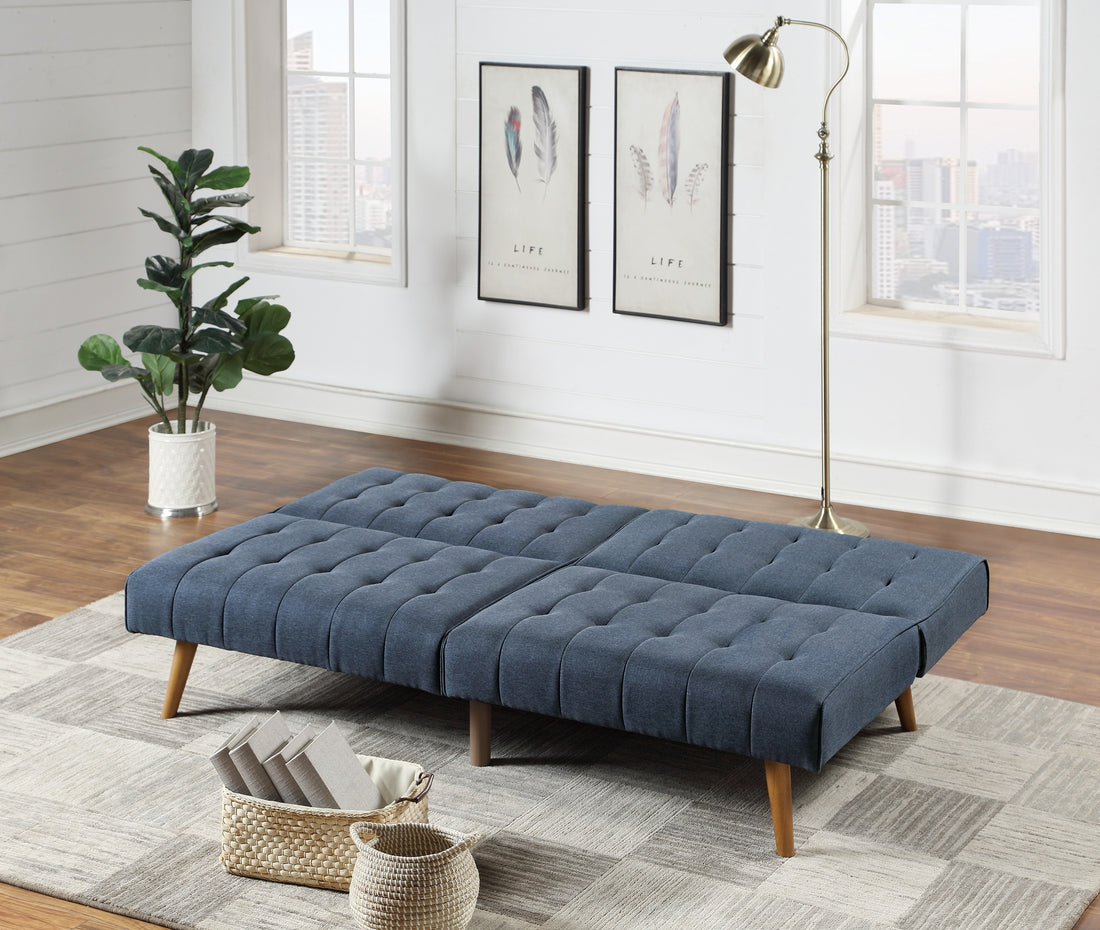 Navy Color Modern Convertible Sofa 1Pc Set Couch Polyfiber Plush Tufted Cushion Sofa Living Room Furniture Wooden Legs Navy Primary Living Space Tufted Back Modern,Transitional Rubberwood Armless Fabric 2 Seat