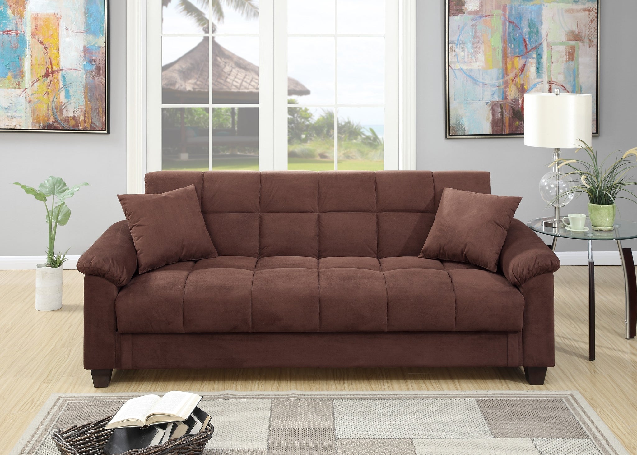 Contemporary Living Room Adjustable Sofa Chocolate Color Microfiber Plush Storage Couch 1Pc Futon Sofa W Pillows Chocolate Microfiber Primary Living Space Contemporary,Modern,Transitional Pine Microfiber 2 Seat