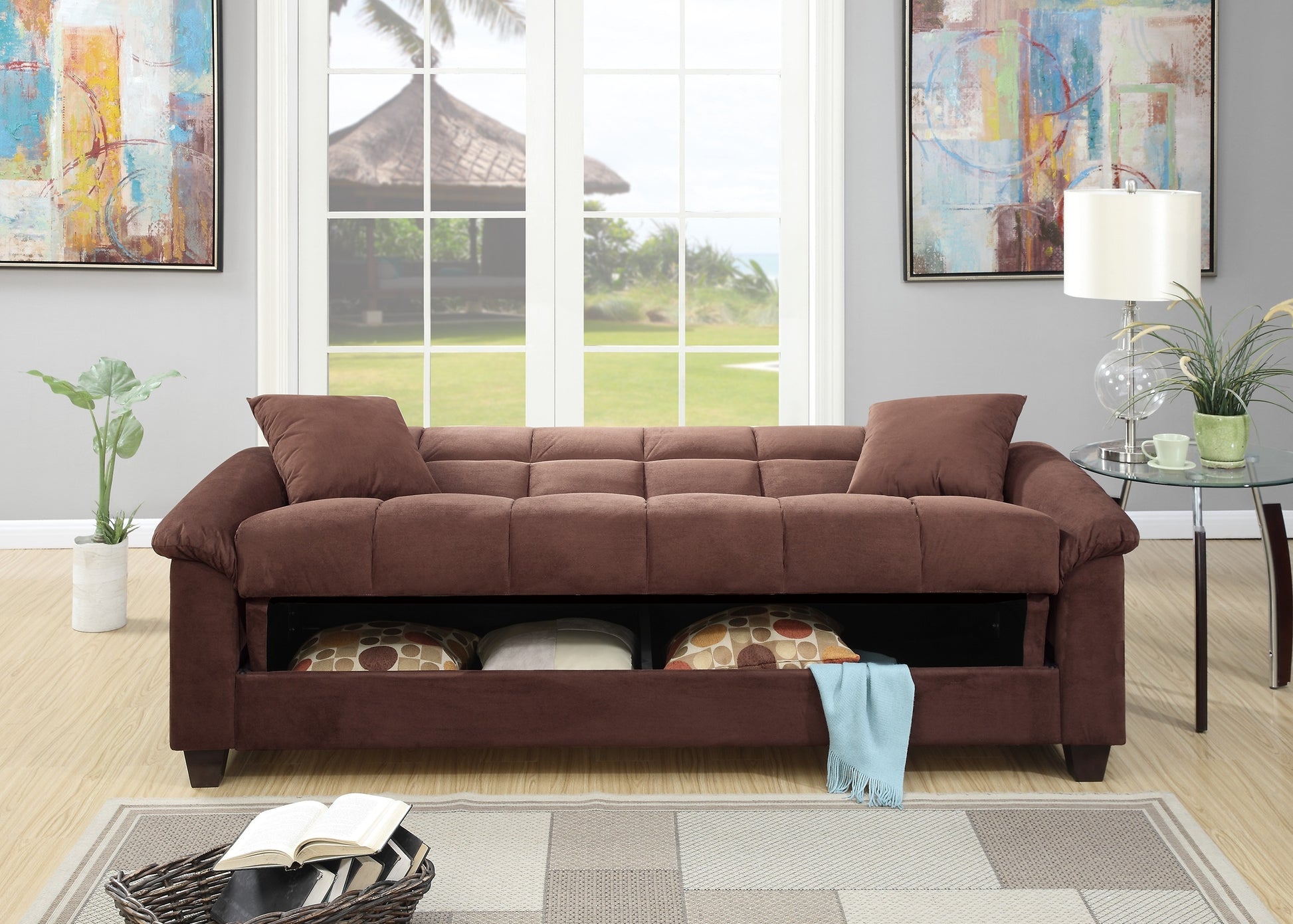 Contemporary Living Room Adjustable Sofa Chocolate Color Microfiber Plush Storage Couch 1Pc Futon Sofa W Pillows Chocolate Microfiber Primary Living Space Contemporary,Modern,Transitional Pine Microfiber 2 Seat