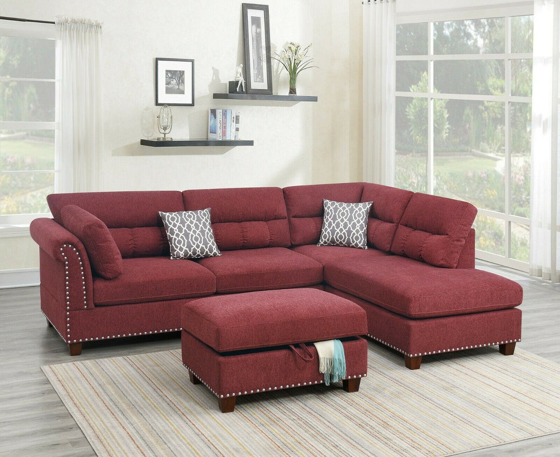 Sectional Sofa Red Velvet #F6419 Red Fabric