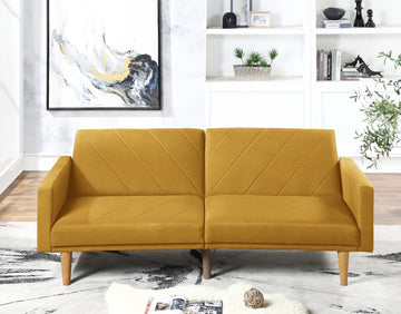 Modern Electric Look 1Pc Convertible Sofa Couch Mustard Color Linen Like Fabric Cushion Wooden Legs Living Room Mustard Primary Living Space Cushion Back Modern,Transitional Rubberwood Square Arms Fabric 2 Seat