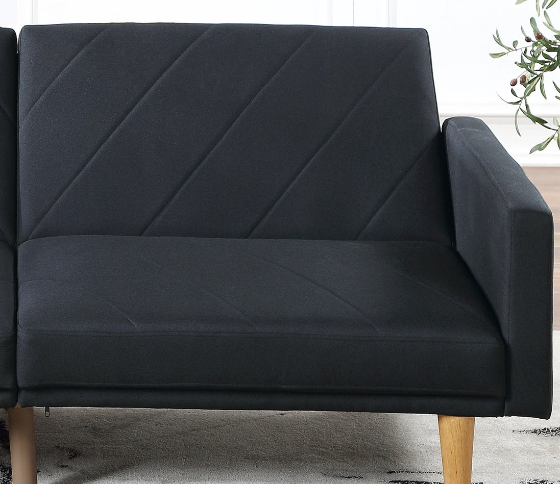 Modern Electric Look 1Pc Convertible Sofa Couch Black Linen Like Fabric Cushion Clean Lines Wooden Legs Living Room Black Wood Primary Living Space Cushion Back Modern,Transitional Square Arms Fabric 2 Seat