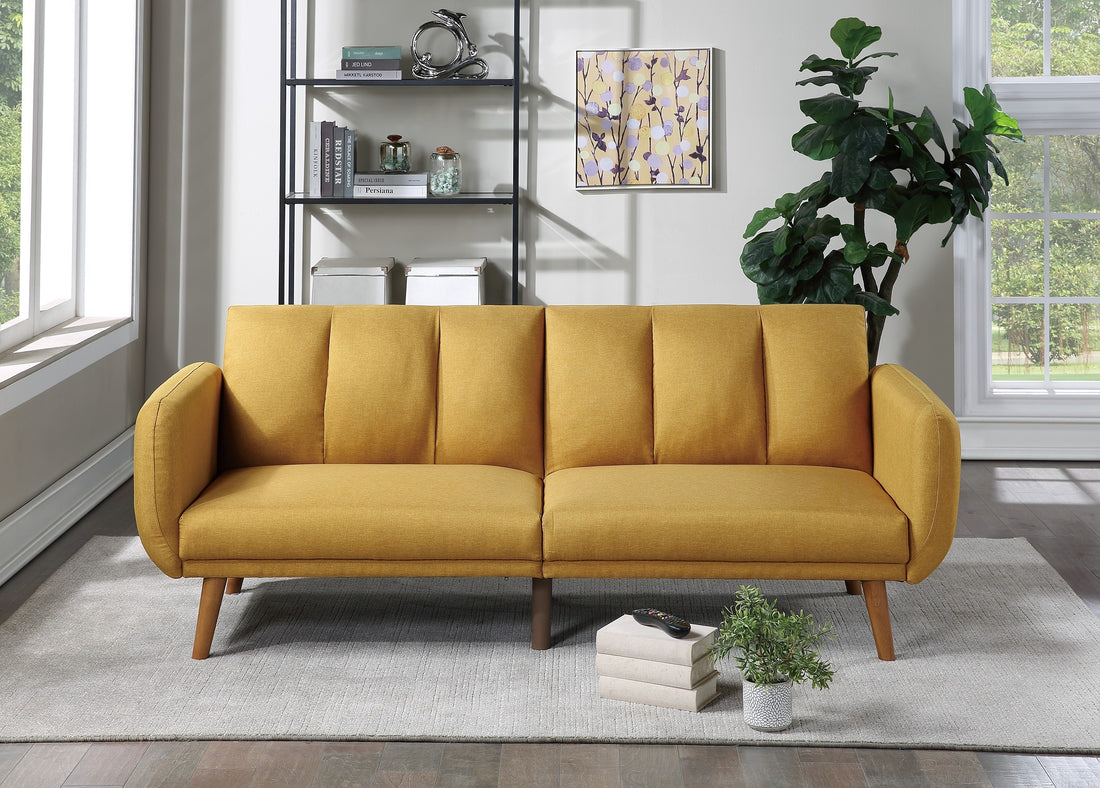 Elegant Modern Sofa Mustard Color Polyfiber 1Pc Sofa Convertible Bed Wooden Legs Living Room Lounge Guest Furniture Mustard Primary Living Space Cushion Back Contemporary,Mid Century Modern,Modern Square Arms Fabric 2 Seat