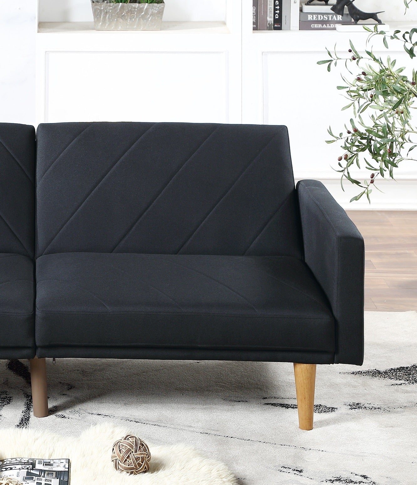 Modern Electric Look 1Pc Convertible Sofa Couch Black Linen Like Fabric Cushion Clean Lines Wooden Legs Living Room Black Wood Primary Living Space Cushion Back Modern,Transitional Square Arms Fabric 2 Seat