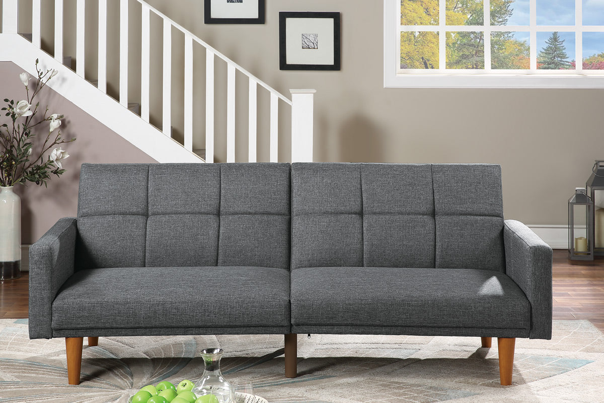 Transitional Look Living Room Sofa Couch Convertible Bed Blue Grey Polyfiber 1Pc Tufted Sofa Cushion Wooden Legs Light Grey Primary Living Space Tufted Back Modern,Transitional Pine Square Arms