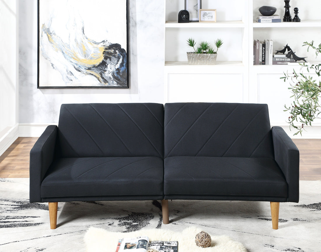 Modern Electric Look 1Pc Convertible Sofa Couch Black Linen Like Fabric Cushion Clean Lines Wooden Legs Living Room Black Wood Primary Living Space Cushion Back Modern,Transitional Square Arms Fabric 2 Seat