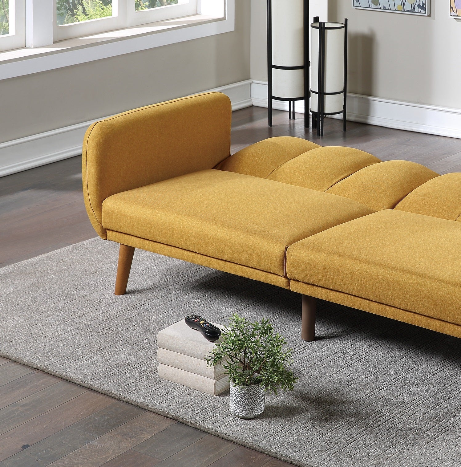 Elegant Modern Sofa Mustard Color Polyfiber 1Pc Sofa Convertible Bed Wooden Legs Living Room Lounge Guest Furniture Mustard Primary Living Space Cushion Back Contemporary,Mid Century Modern,Modern Square Arms Fabric 2 Seat