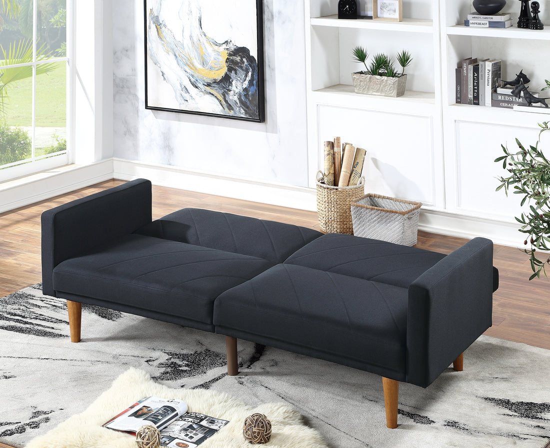 Modern Electric Look 1Pc Convertible Sofa Couch Black Linen Like Fabric Cushion Clean Lines Wooden Legs Living Room Black Wood Primary Living Space Cushion Back Modern,Transitional Square Arms Fabric 2 Seat