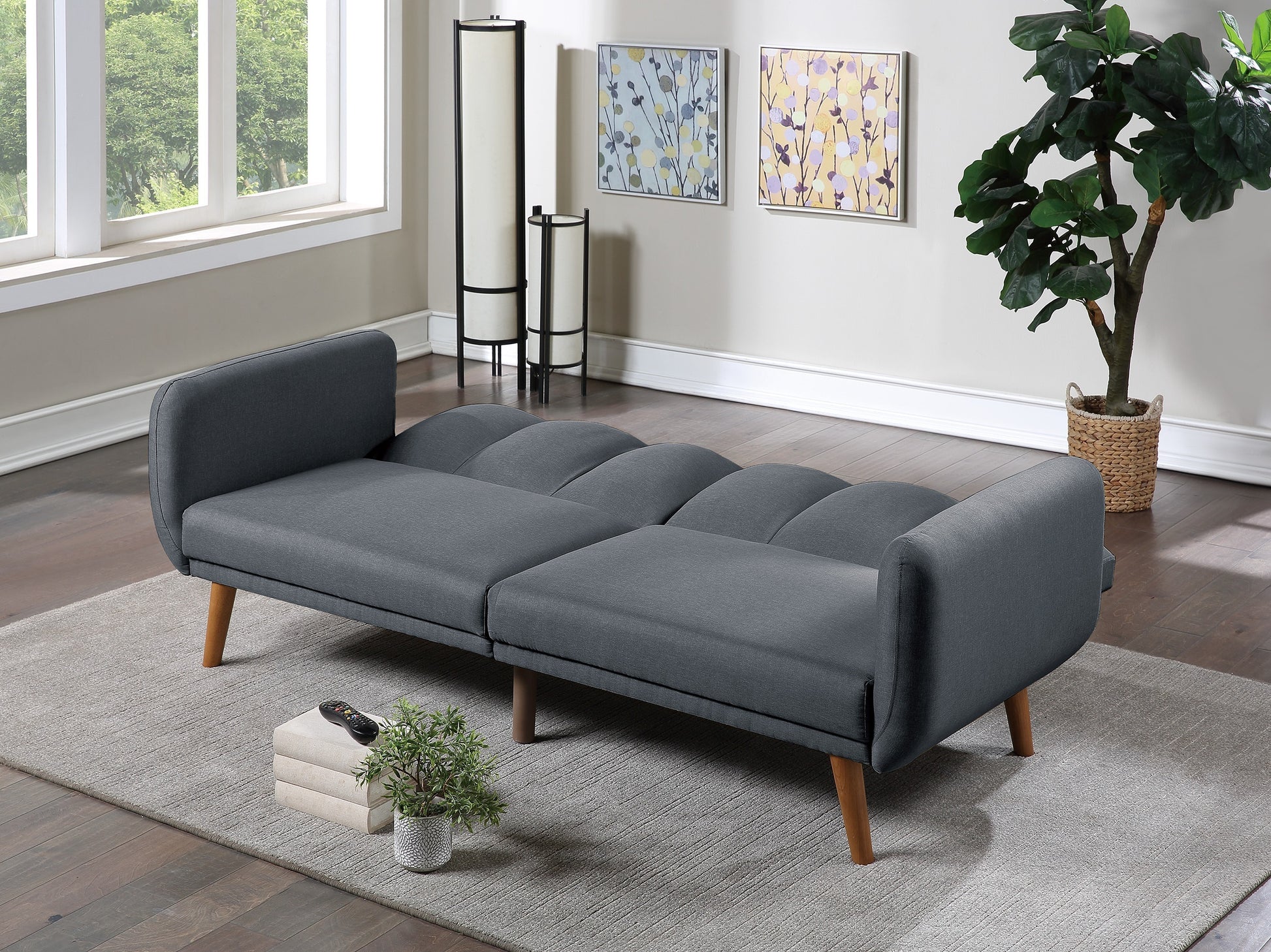 Elegant Modern Sofa Blue Grey Color Polyfiber 1Pc Sofa Convertible Bed Wooden Legs Living Room Lounge Guest Furniture Light Grey Primary Living Space Cushion Back Contemporary,Mid Century Modern,Modern Square Arms Fabric 2 Seat