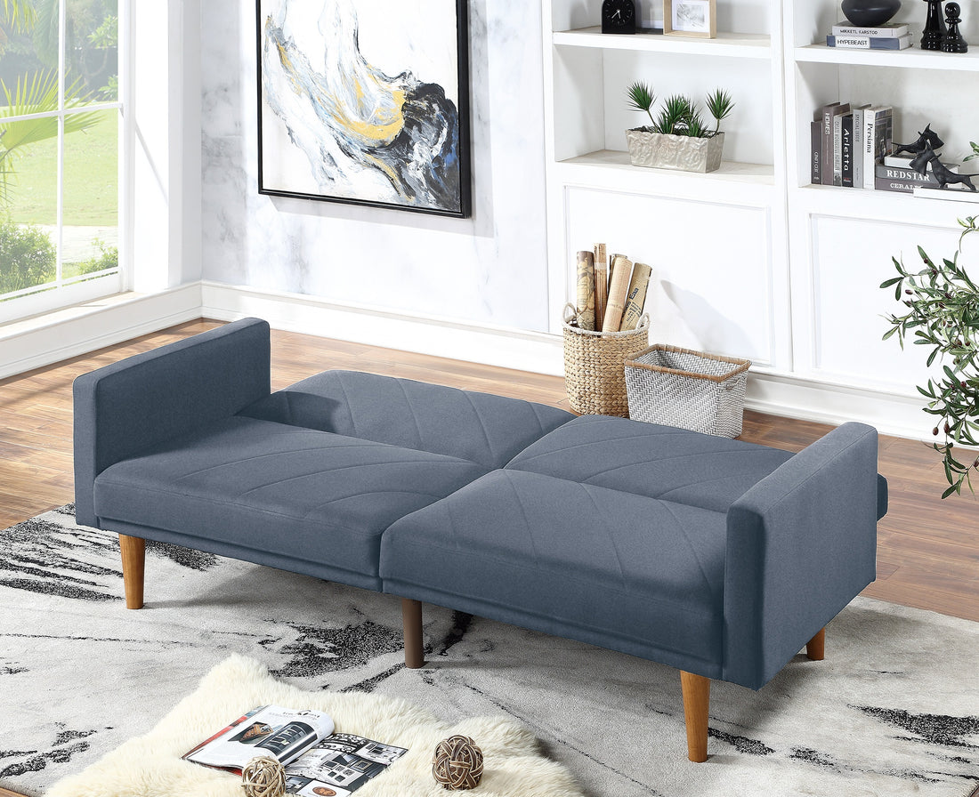 Modern Electric Look 1Pc Convertible Sofa Couch Navy Color Linen Like Fabric Cushion Wooden Legs Living Room Navy Primary Living Space Cushion Back Modern,Transitional Square Arms Fabric 2 Seat