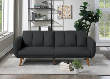 Elegant Modern Sofa Black Polyfiber 1Pc Sofa Convertible Bed Wooden Legs Living Room Lounge Guest Furniture Black Primary Living Space Cushion Back Contemporary,Mid Century Modern,Modern Square Arms Fabric 2 Seat