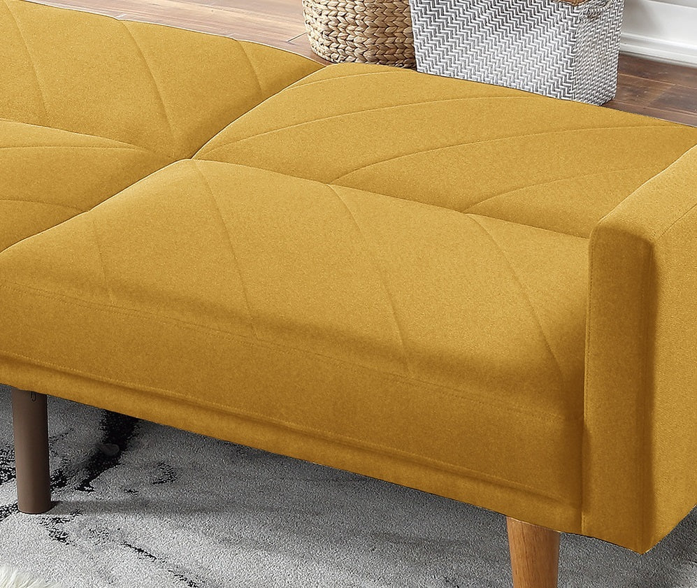 Modern Electric Look 1Pc Convertible Sofa Couch Mustard Color Linen Like Fabric Cushion Wooden Legs Living Room Mustard Primary Living Space Cushion Back Modern,Transitional Rubberwood Square Arms Fabric 2 Seat