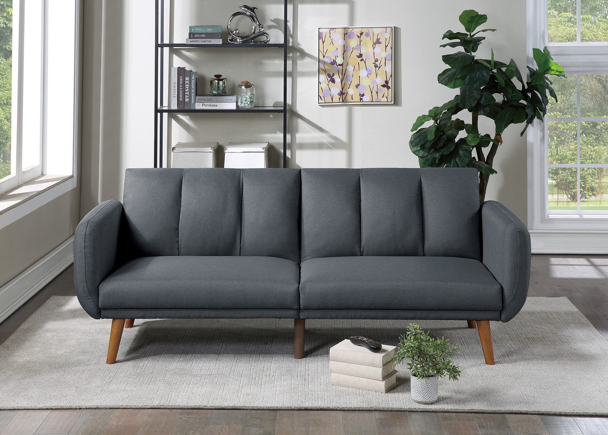 Elegant Modern Sofa Blue Grey Color Polyfiber 1Pc Sofa Convertible Bed Wooden Legs Living Room Lounge Guest Furniture Light Grey Primary Living Space Cushion Back Contemporary,Mid Century Modern,Modern Square Arms Fabric 2 Seat