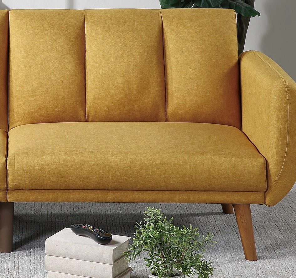 Elegant Modern Sofa Mustard Color Polyfiber 1Pc Sofa Convertible Bed Wooden Legs Living Room Lounge Guest Furniture Mustard Primary Living Space Cushion Back Contemporary,Mid Century Modern,Modern Square Arms Fabric 2 Seat