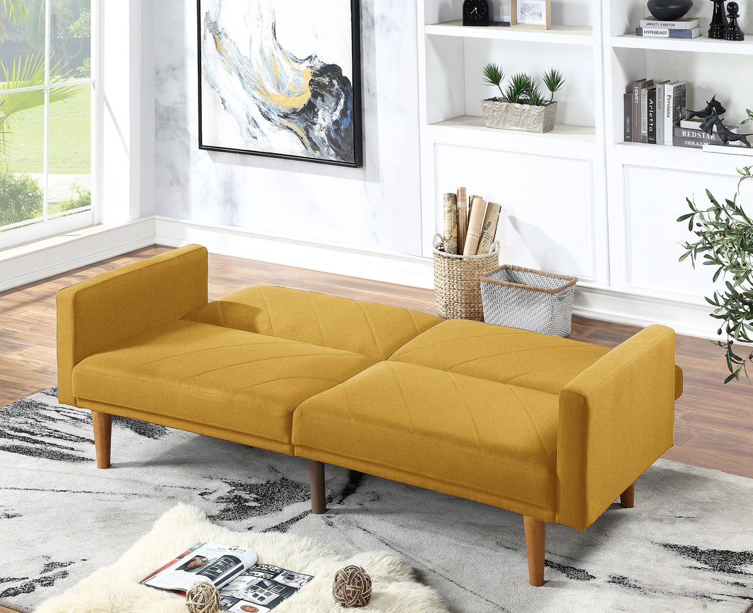 Modern Electric Look 1Pc Convertible Sofa Couch Mustard Color Linen Like Fabric Cushion Wooden Legs Living Room Mustard Primary Living Space Cushion Back Modern,Transitional Rubberwood Square Arms Fabric 2 Seat