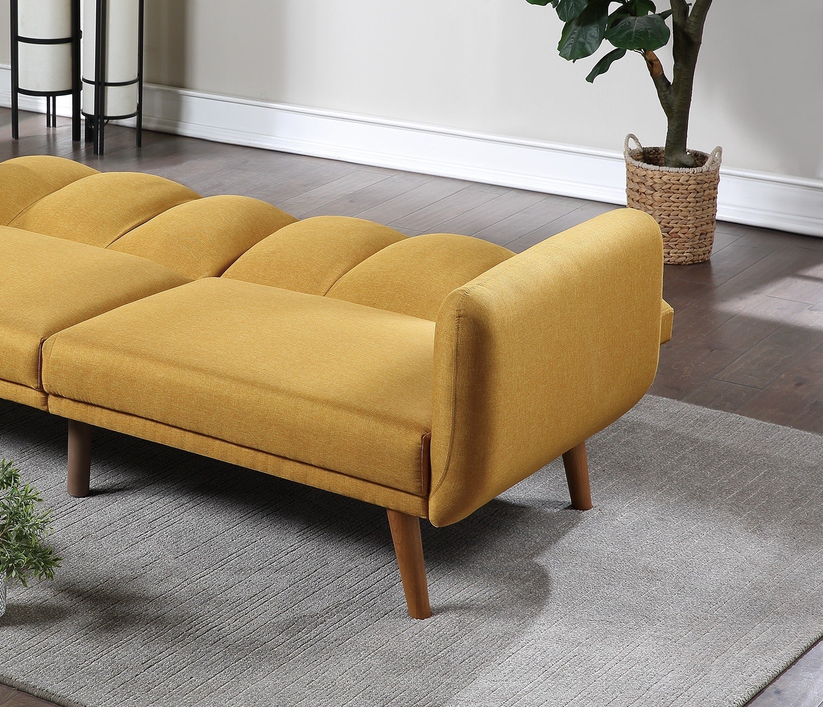 Elegant Modern Sofa Mustard Color Polyfiber 1Pc Sofa Convertible Bed Wooden Legs Living Room Lounge Guest Furniture Mustard Primary Living Space Cushion Back Contemporary,Mid Century Modern,Modern Square Arms Fabric 2 Seat