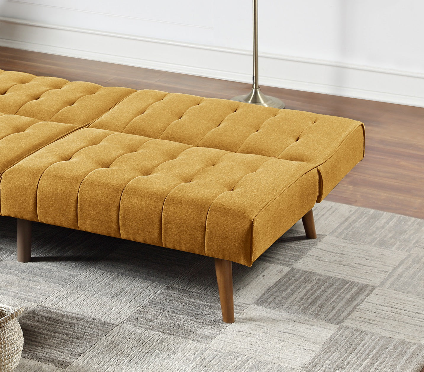 Mustard Color Modern Convertible Sofa 1Pc Set Couch Polyfiber Plush Tufted Cushion Sofa Living Room Furniture Wooden Legs Mustard Wood Primary Living Space Tufted Back Modern,Transitional Rubberwood Armless Fabric 2 Seat