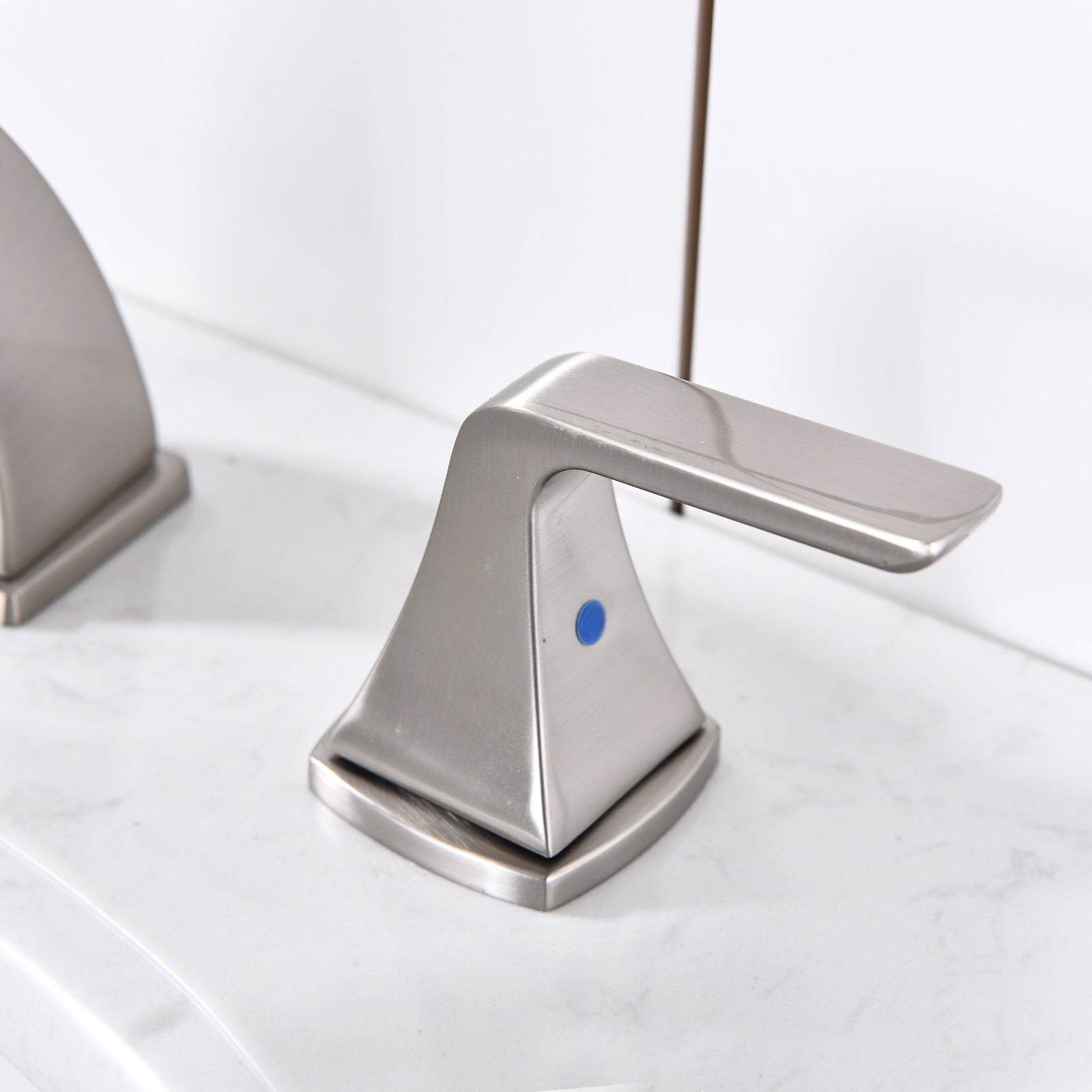 Widespread 2 Handles Bathroom Faucet With Pop Up Sink Drain Brushed Nickel Metal