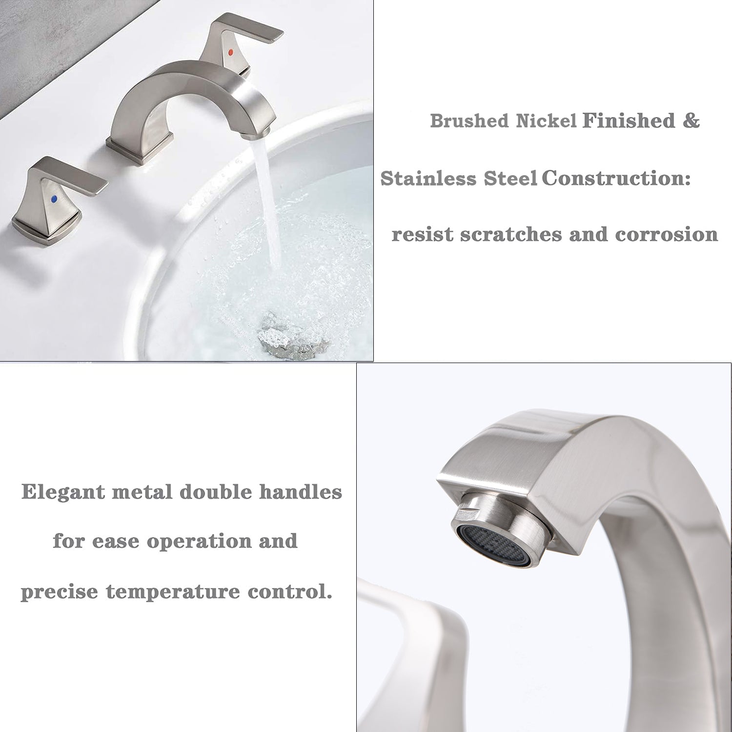 Widespread 2 Handles Bathroom Faucet With Pop Up Sink Drain Brushed Nickel Metal