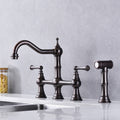 8 Inch Centerset Bridge Kitchen Faucet With Brass Side Sprayer 2 Handles 4 Holes Antique Classic Heritage Deck Mount Kitchen Sink Faucet Bronze Brass