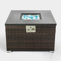 Outdoor Gas Fire Pit Square Dark Brown Wicker Fire Pit Table Propane Fire Table With Glass Rocks Brown Wicker