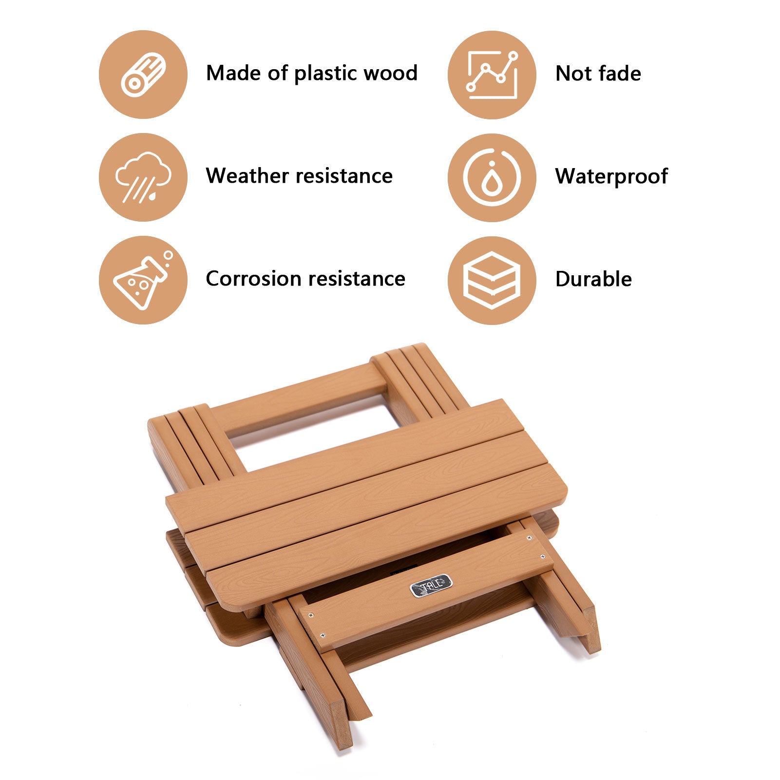 Tale Adirondack Portable Folding Side Table Square All Weather And Fade Resistant Plastic Wood Table Perfect For Outdoor Garden, Beach, Camping, Picnics Brown Ban On Brown Wood Plastic