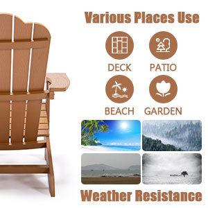 Tale Adirondack Chair Backyard Outdoor Furniture Painted Seating With Cup Holder All Weather And Fade Resistant Plastic Wood For Lawn Patio Deck Garden Porch Lawn Furniture Chairs Brown Ban On Brown Wood Plastic