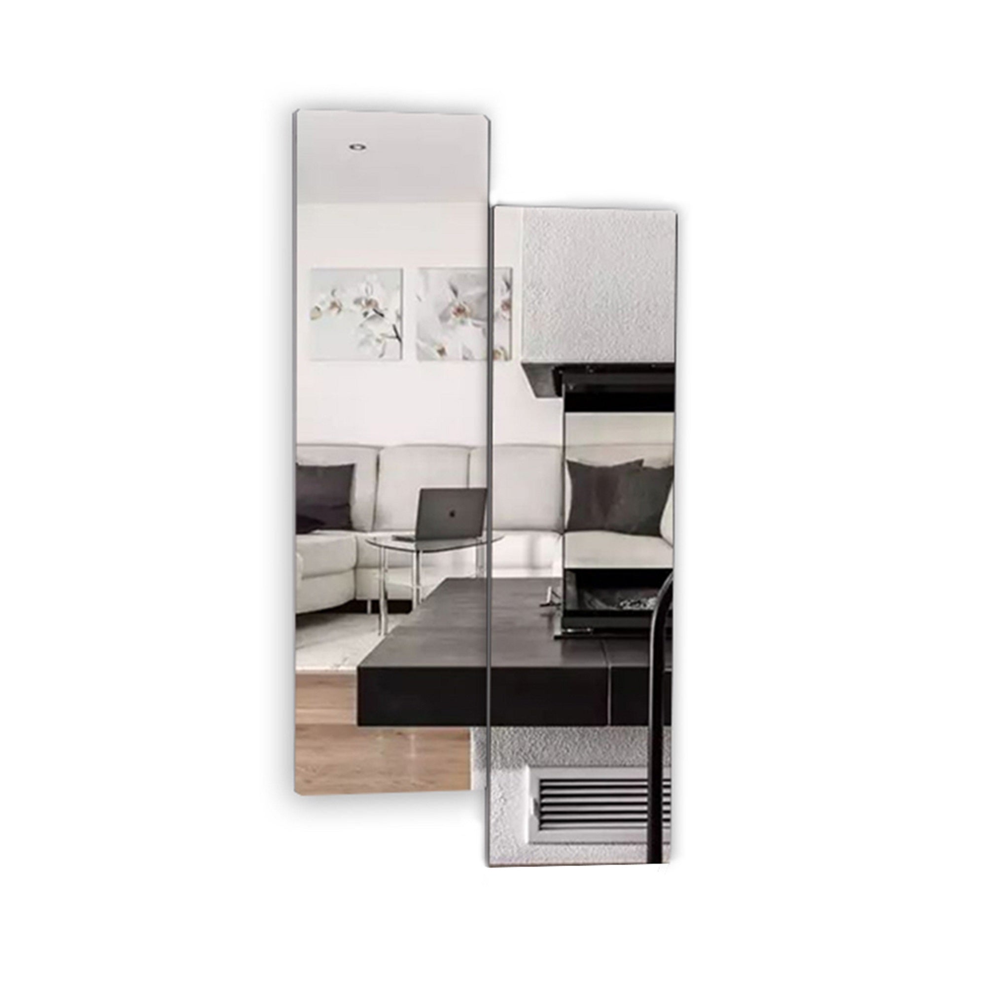 Bathroom Dressing,Makeup Mirror Decorative Living Room Mirror,Two Pcs 1 Set White Glass