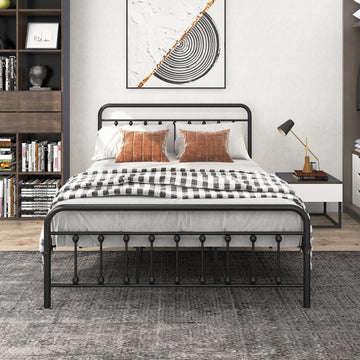 Metal Bed Frame Queen Size Platform No Box Spring Needed With Vintage Headboard And Footboard Premium Steel Slat Support Black Box Spring Not Required Queen Black Metal Bedroom Bed Frame Metal
